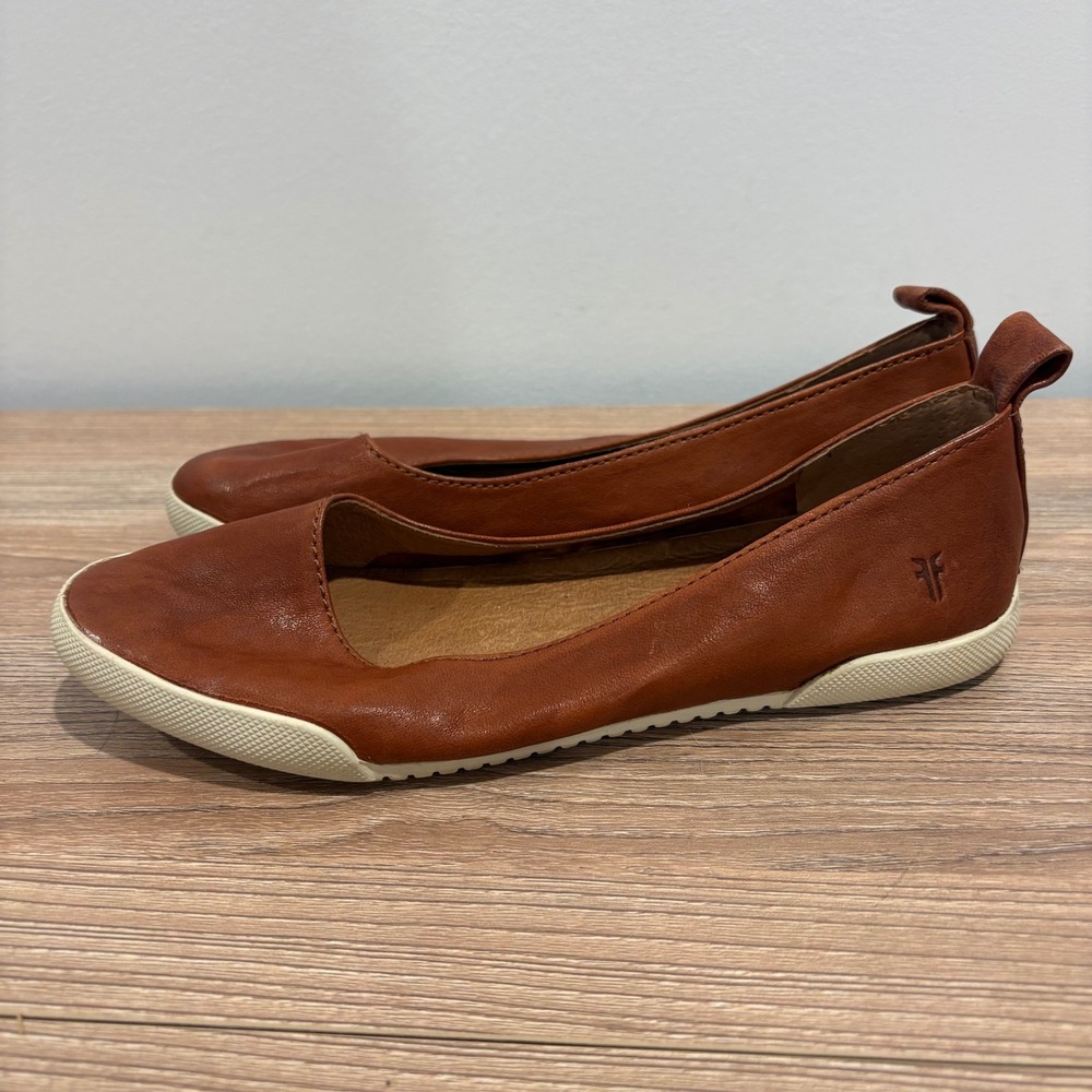 Frye Melanie Slip On Sneakers Womens Cognac Brown Size 5.5 Leather Ballet Flats